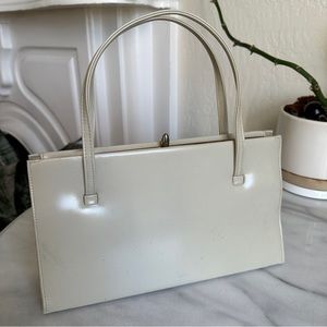 VINTAGE • 50s Structured Handbag w Wallet Beige Retro Purse Pinup Patent Leather